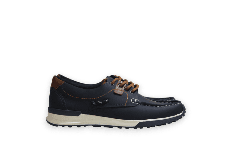 Mocasín Pianelo Azul con Muesca Talón Café